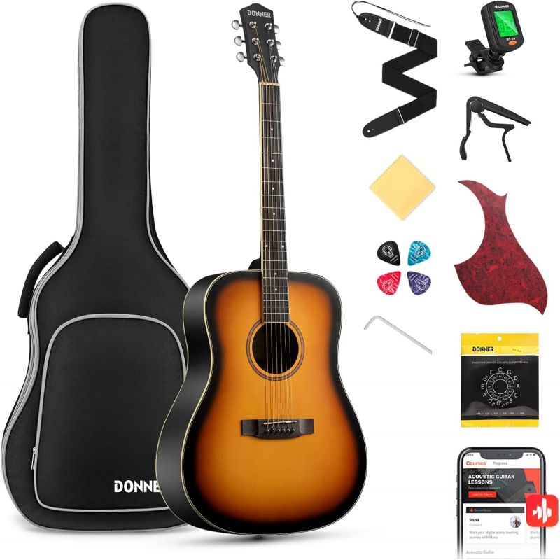 Набор для акустической гитары с аксессуарами Donner Music Sunburst Acoustic Guitar EC1019